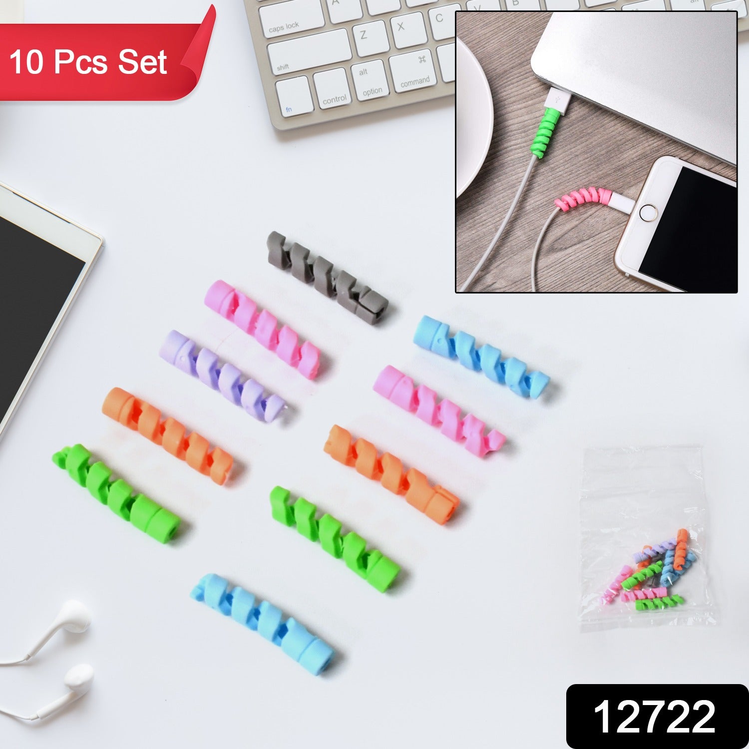 12722 Spiral Charger Cable Protector Data Cable Saver Charging Cords Protective for All Universal Earphone & Cable Cover (Pack of 10) 12722 Spiral Charger Cable Protector Data Cable Saver Charging Cords Protective for All Universal Earphone & Cable Cover (Pack of 10)
